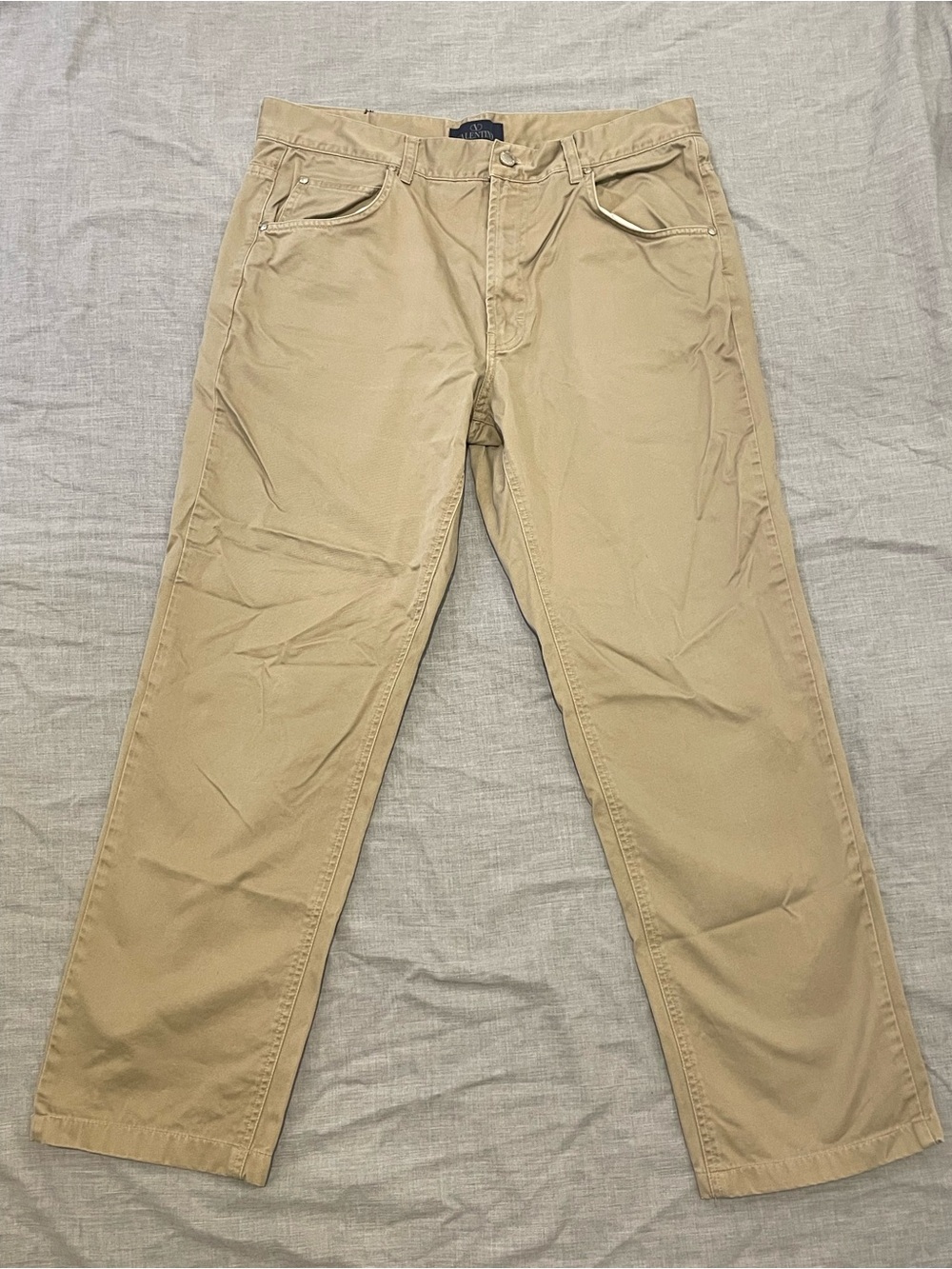 Vintage 90s Valentino Jeans Men's Chino Pants Beige Tan 36X28 Heavy Twill Pocket